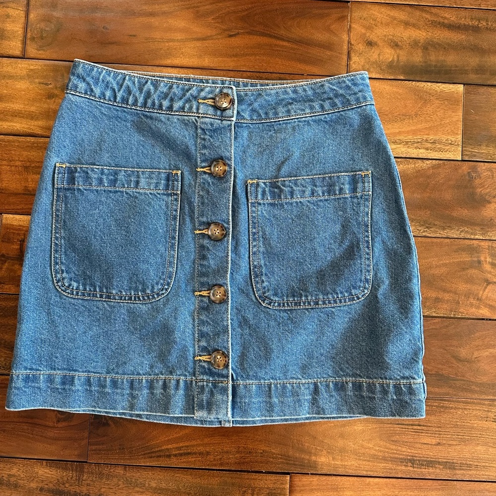 We The Free Front Button Denim Mini Skirt by Free People Size 25 - Picture 3 of 5